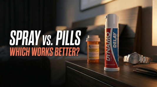 A professional comparison of Dynamo Delay 13% lidocaine spray and oral PE medications, highlighting the local versus systemic treatment approach for premature ejaculation.