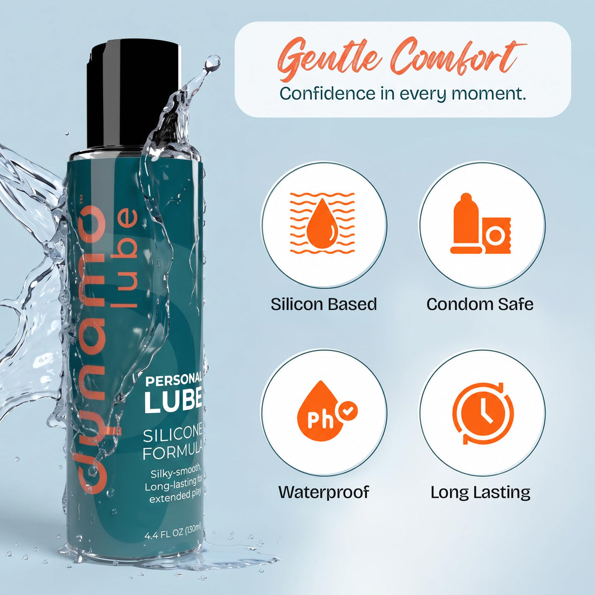 Dynamo silicone lube: silicone based, condom safe, pH balanced, waterproof, long lasting