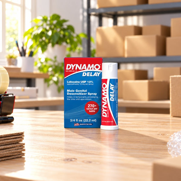 Dynamo Delay spray on a packing bench