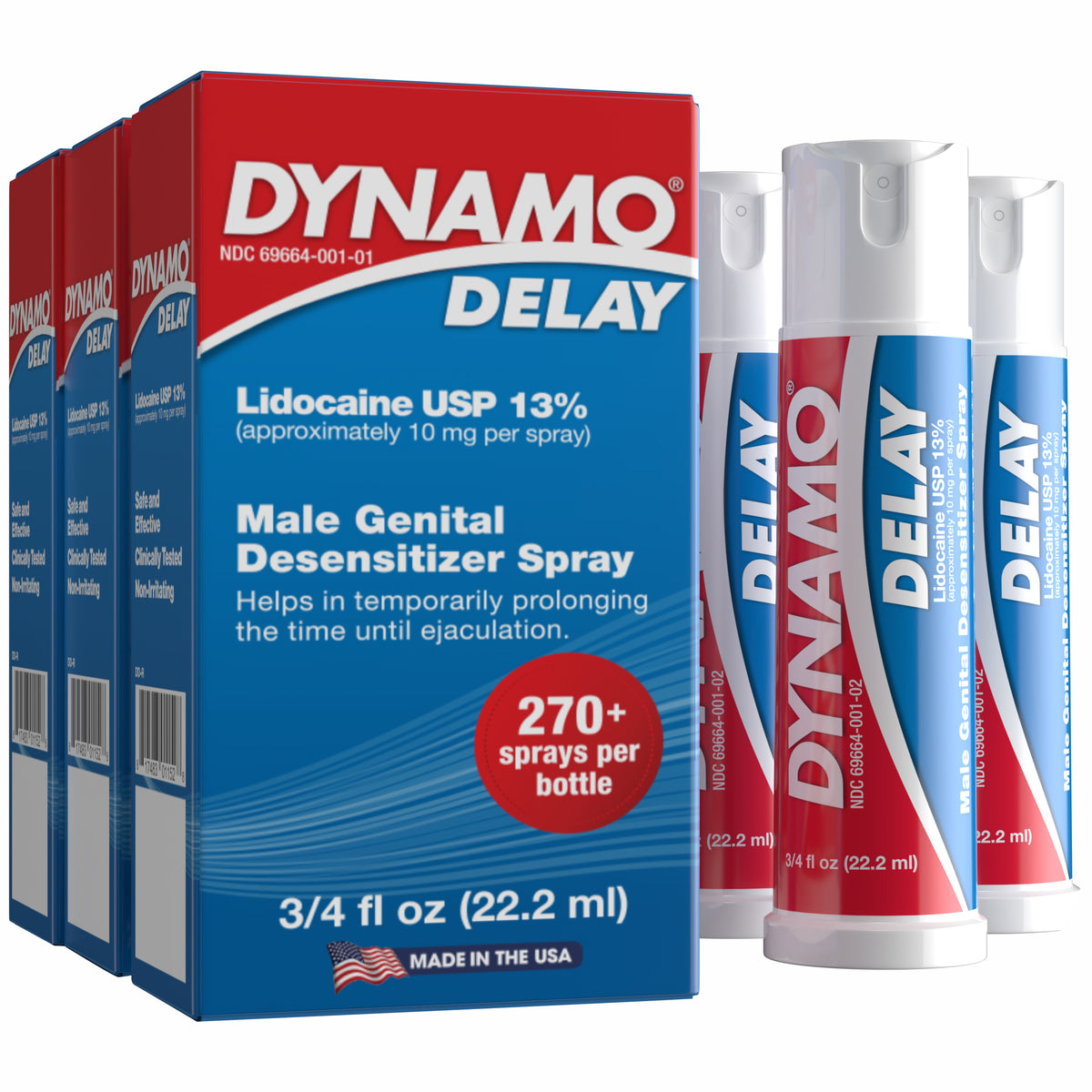 Dynamo Delay Spray 3 Pack: three boxes and bottles