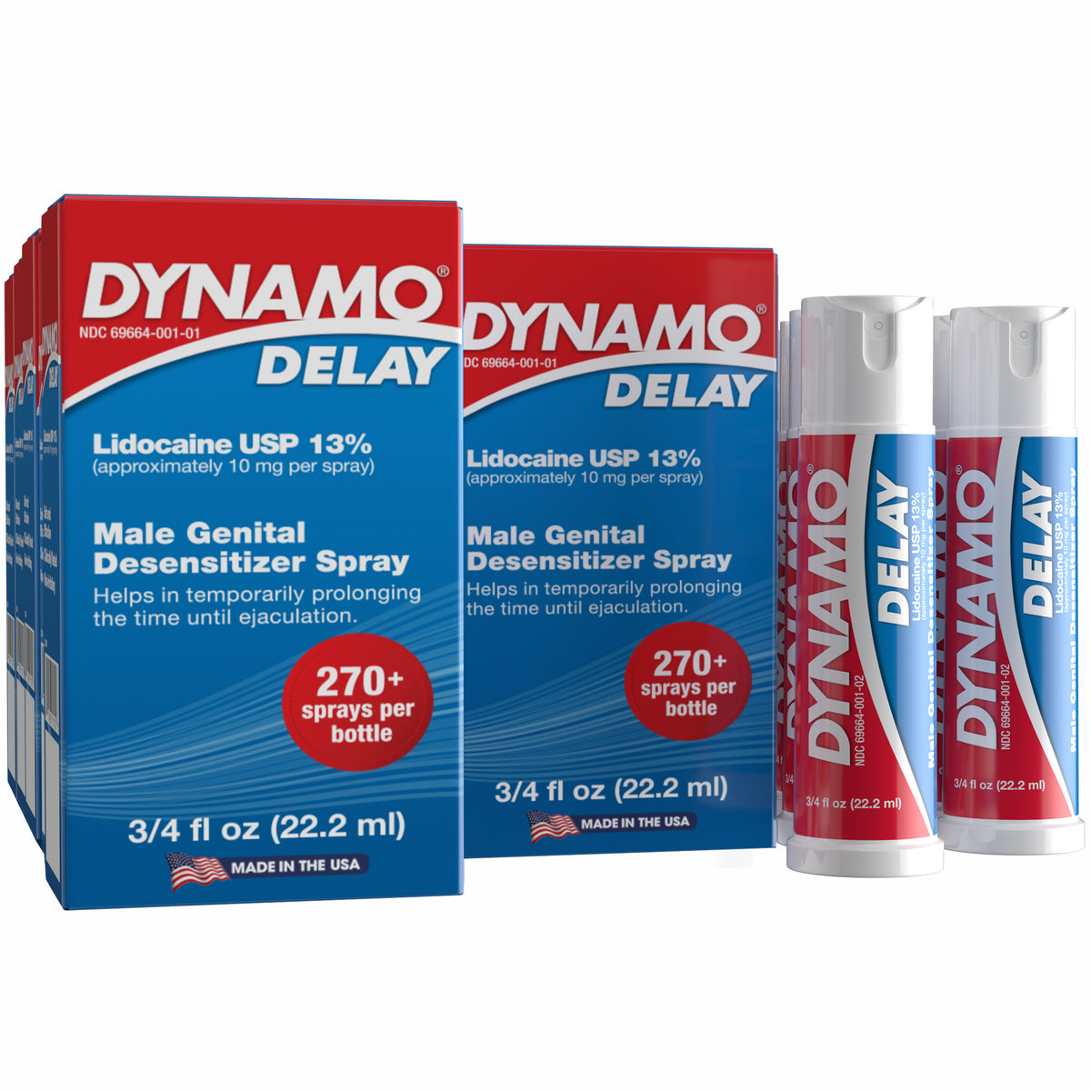 Dynamo Delay Spray 10 Pack: ten boxes and bottles