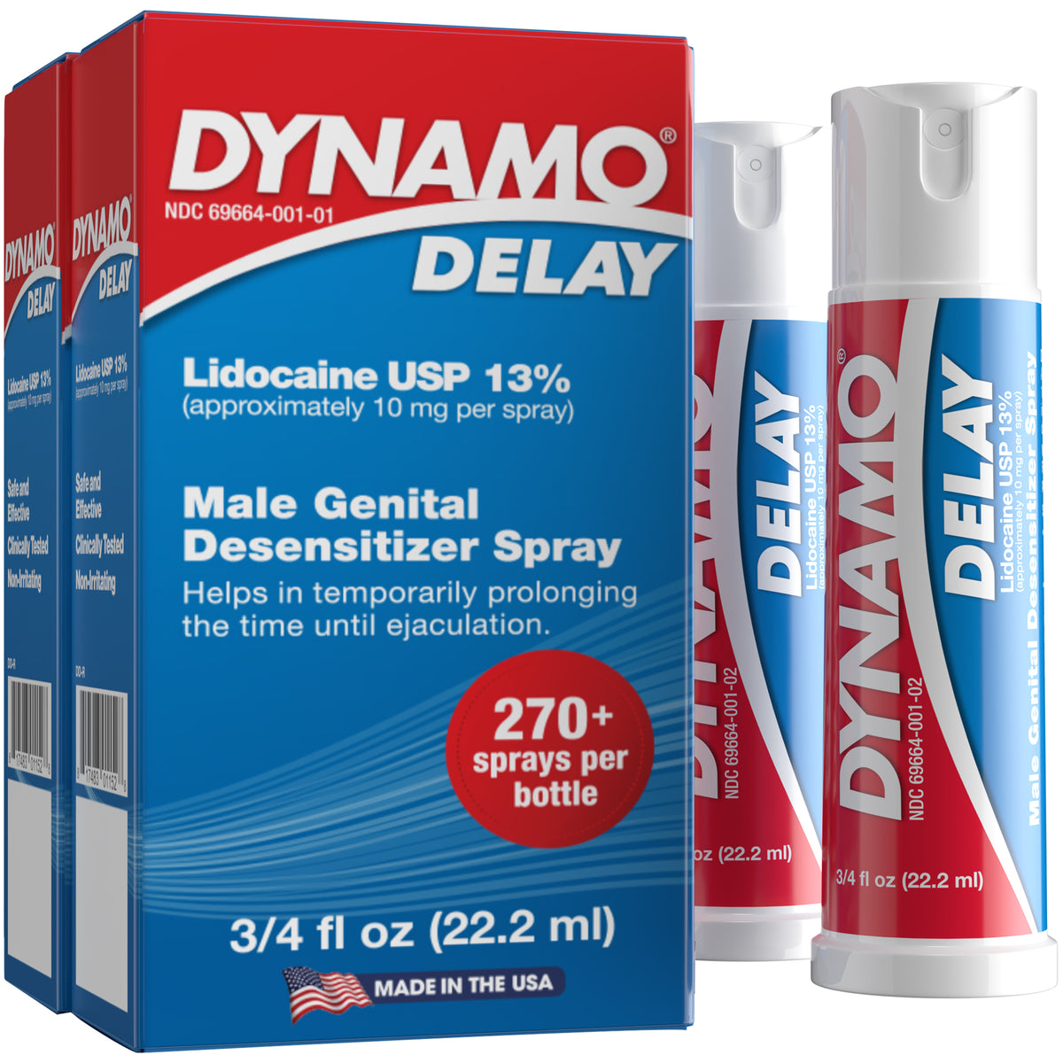 Dynamo Delay Spray 2 Pack: two boxes and bottles